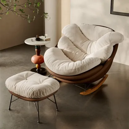 Modern Ergonomic Upholstered Rocking Chair Optional Ottoman Image - 9