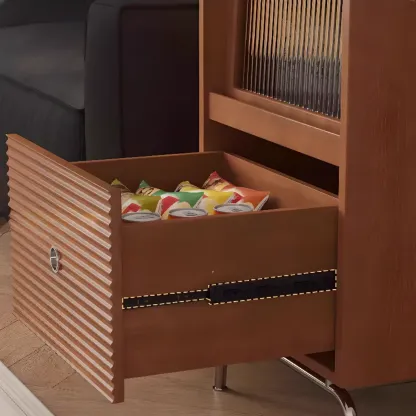 Modern Pine Storage Cabinet with Glass Door and Metal Base Image - 9