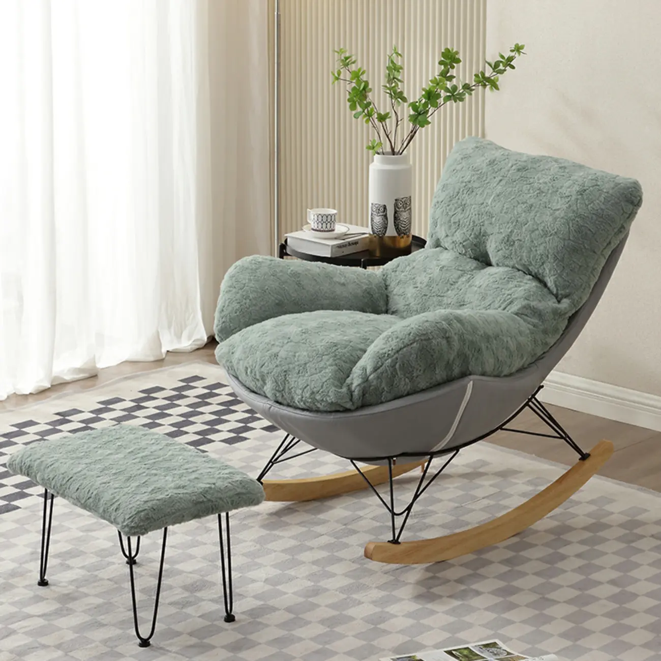 Modern Armless Upholstered Rocking Chair with Ottoman Image - 2 | homeyfad