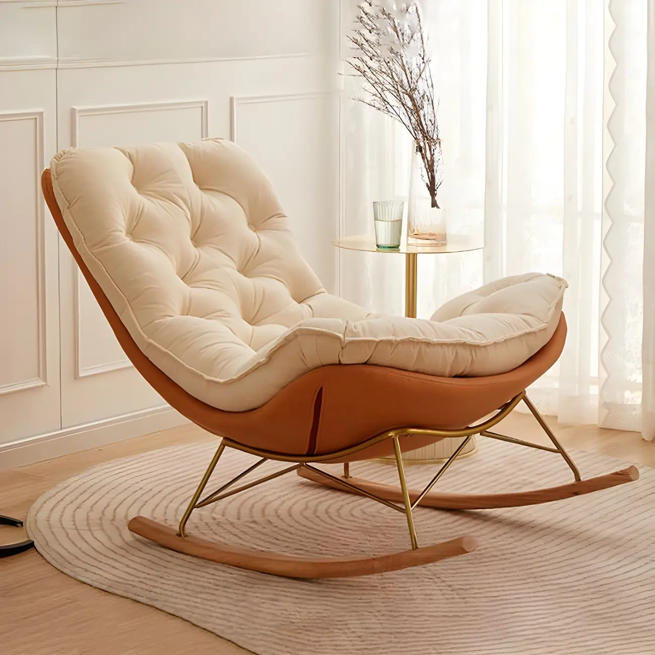 Oversized Modern Tufted Rocking Chair in Orange/White Image - 1 | homeyfad