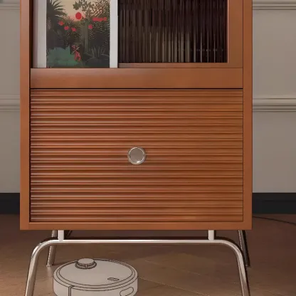 Modern Pine Storage Cabinet with Glass Door and Metal Base Image - 10