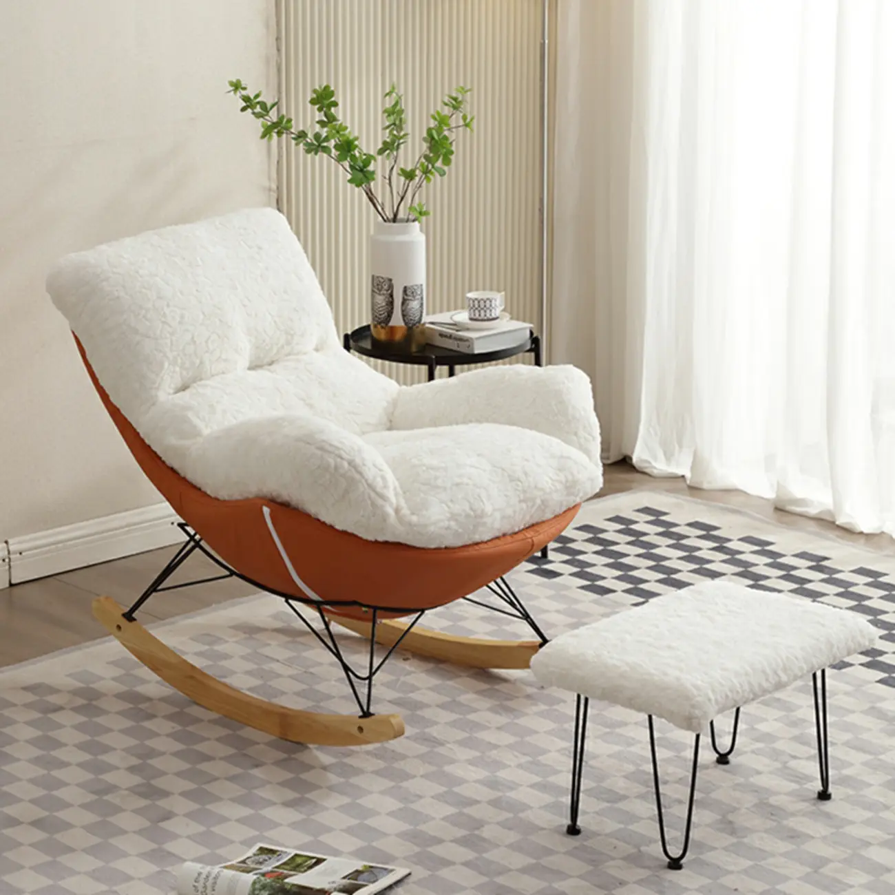 Modern Armless Upholstered Rocking Chair with Ottoman Image - 3 | homeyfad