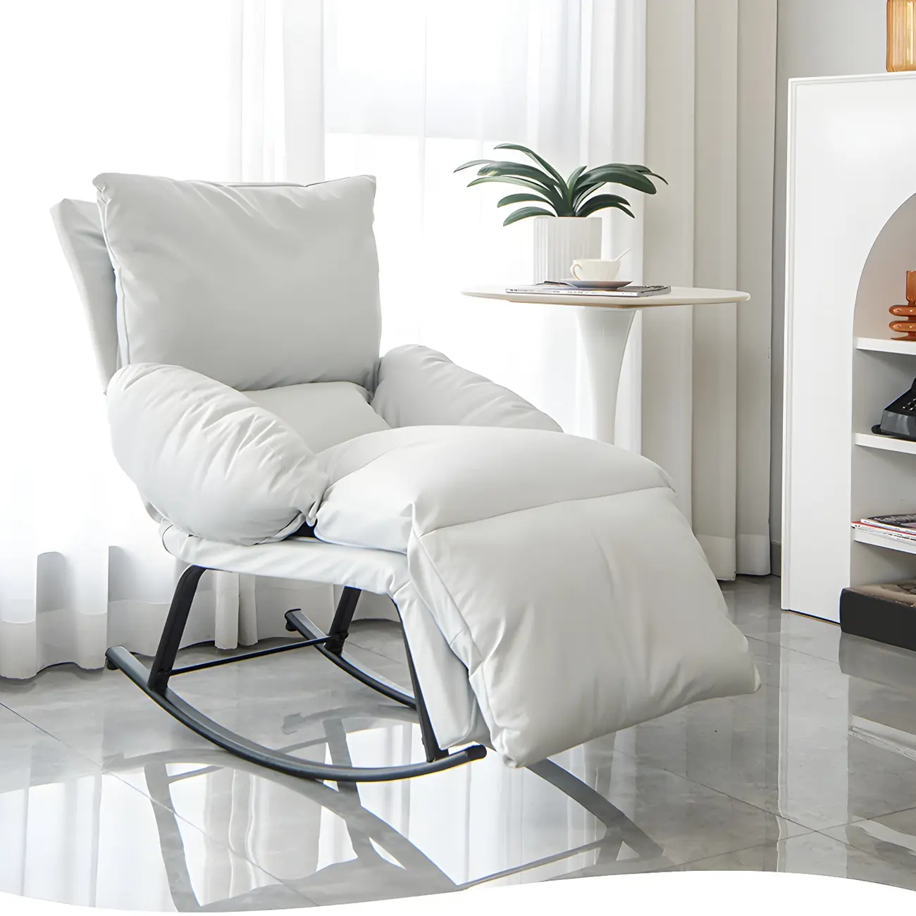 Modern Elegance Armless Metal Rocking Chair with Upholstered  Image - 1 | homeyfad