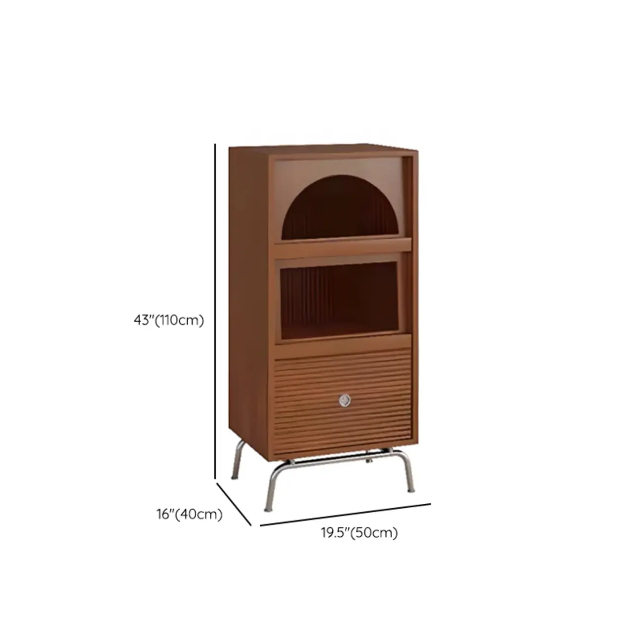 Modern Pine Storage Cabinet with Glass Door and Metal Base #size