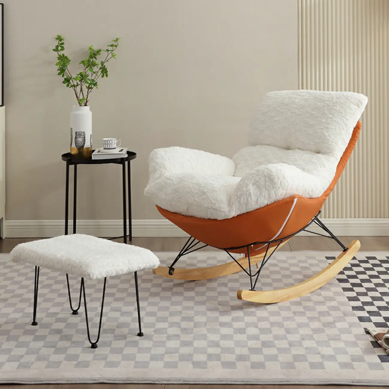 Modern Armless Upholstered Rocking Chair with Ottoman Image - 4 | homeyfad