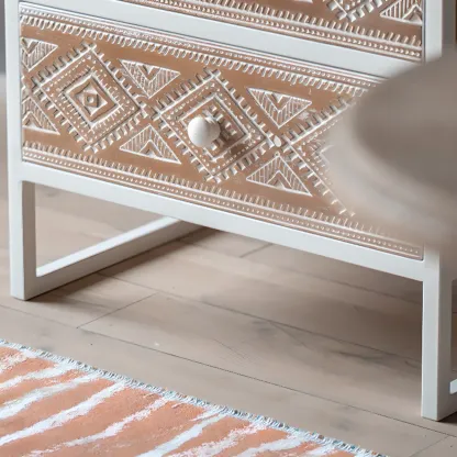 Bohemian White Accent Cabinet with Glass Door & Drawers Image - 7