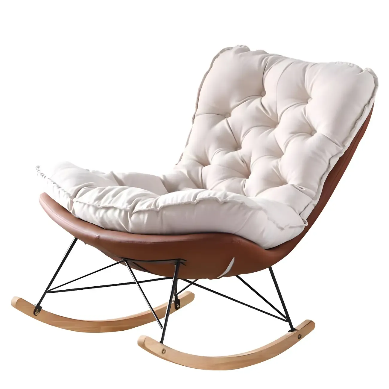 Oversized Modern Tufted Rocking Chair in Orange/White Image - 4