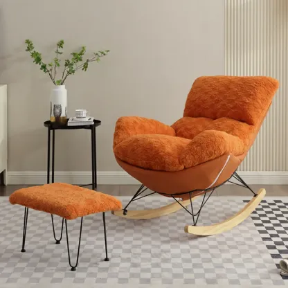 Modern Armless Upholstered Rocking Chair with Ottoman Image - 6