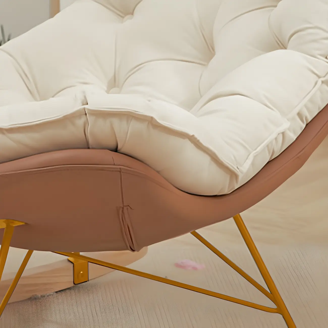 Oversized Modern Tufted Rocking Chair in Orange/White Image - 5 | homeyfad