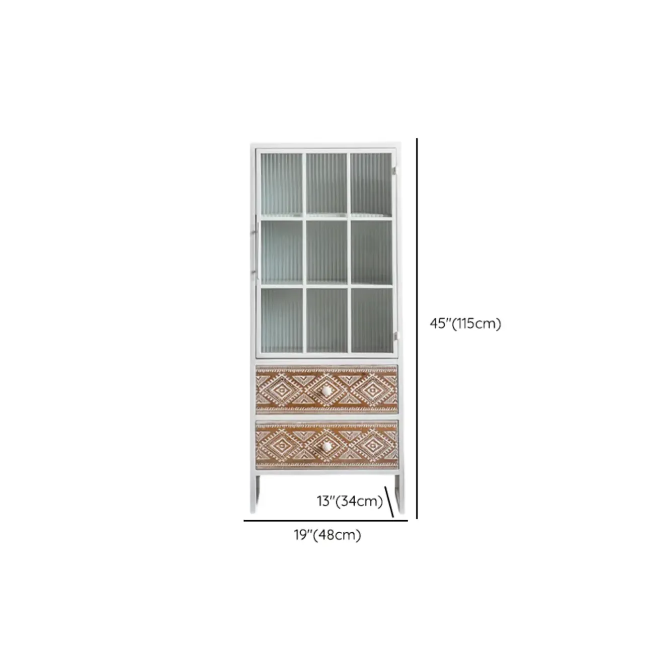 Bohemian White Accent Cabinet with Glass Door & Drawers #size