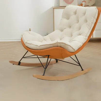 Oversized Modern Tufted Rocking Chair in Orange/White Image - 9