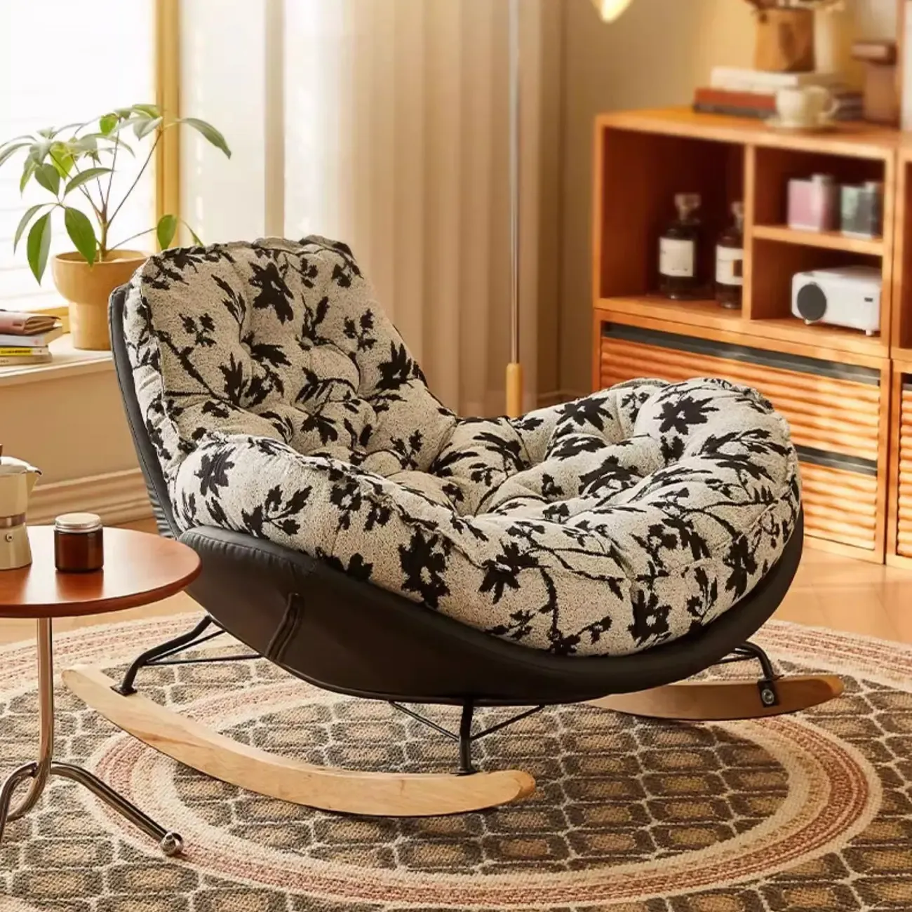 Stylish Upholstered Wingback Rocking Chair for Living Room Image - 1