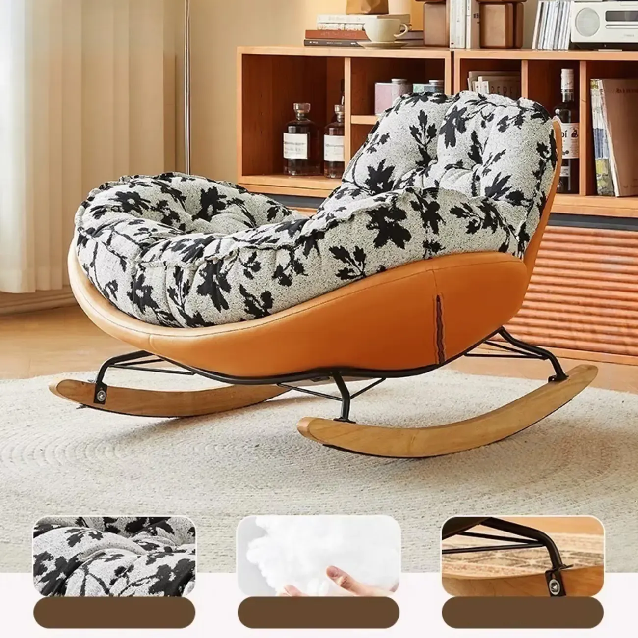 Stylish Upholstered Wingback Rocking Chair for Living Room Image - 2