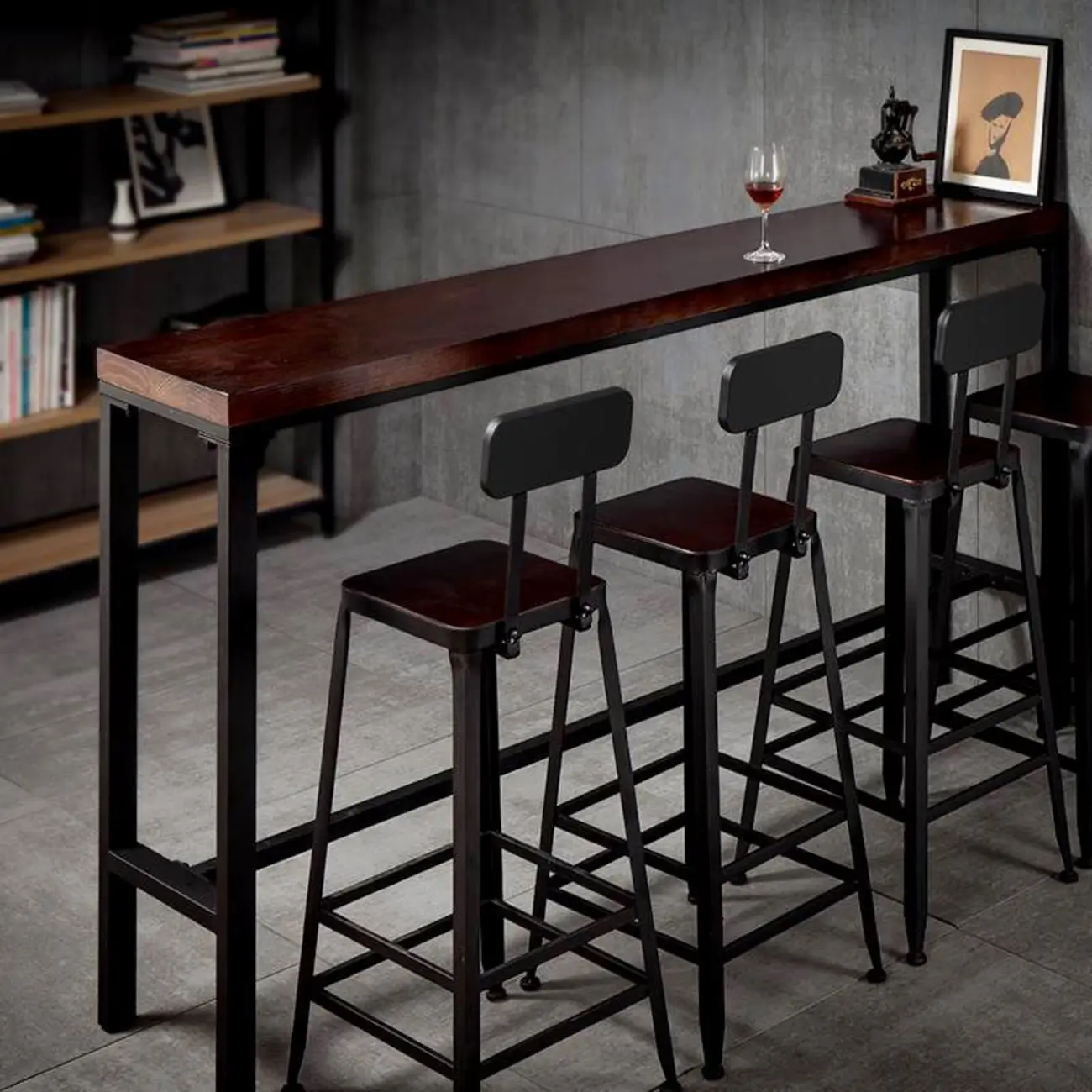 Rustic Solid Wood Rectangular Bar Table with Black Metal Legs for Dining Image - 1 | homeyfad