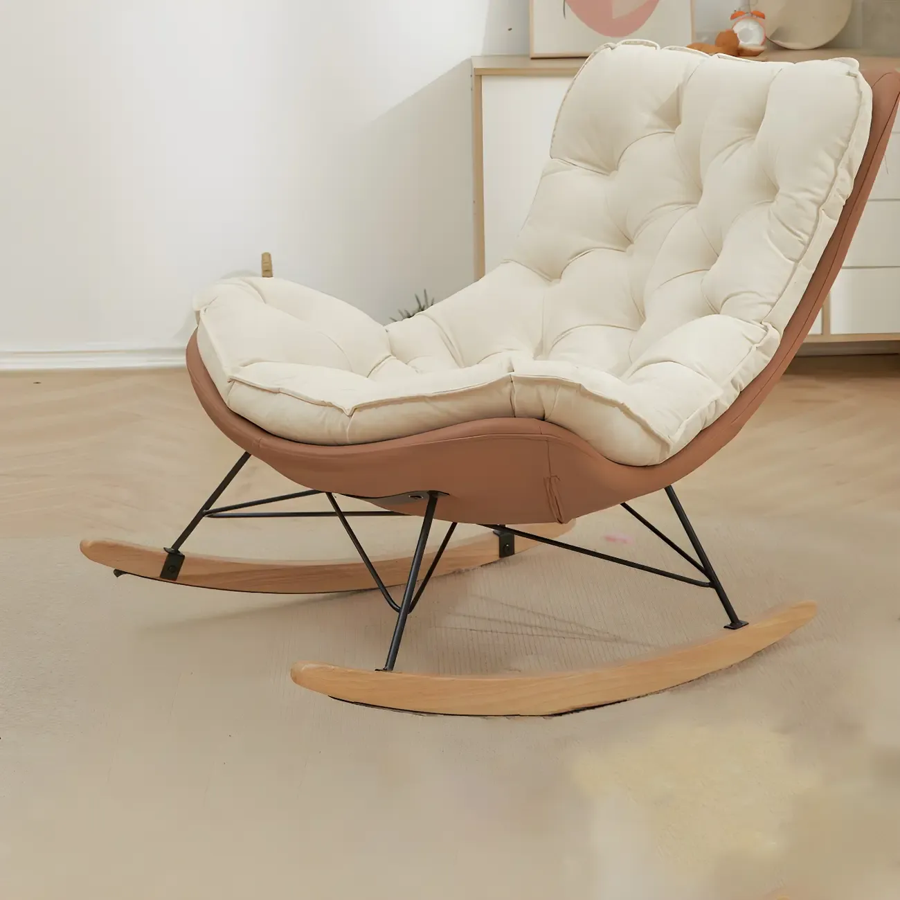 Oversized Modern Tufted Rocking Chair in Orange/White Image - 10