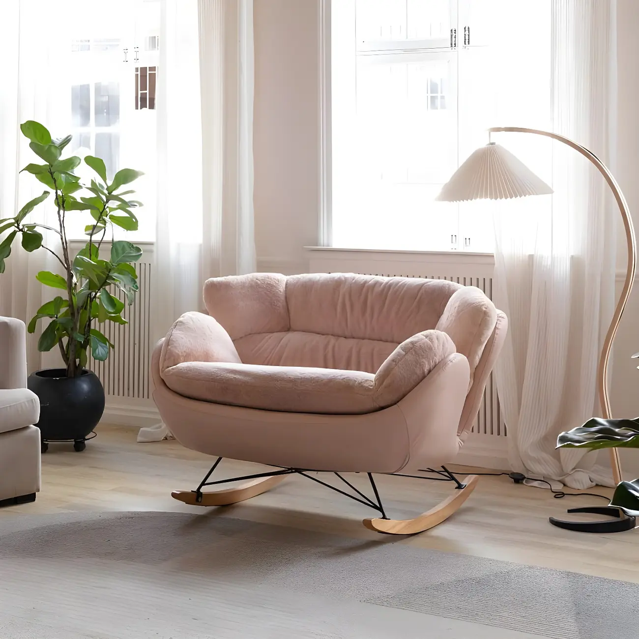 Velvet Upholstered 2 Seat Rocking Chair with Recessed Arm Image - 1 | homeyfad