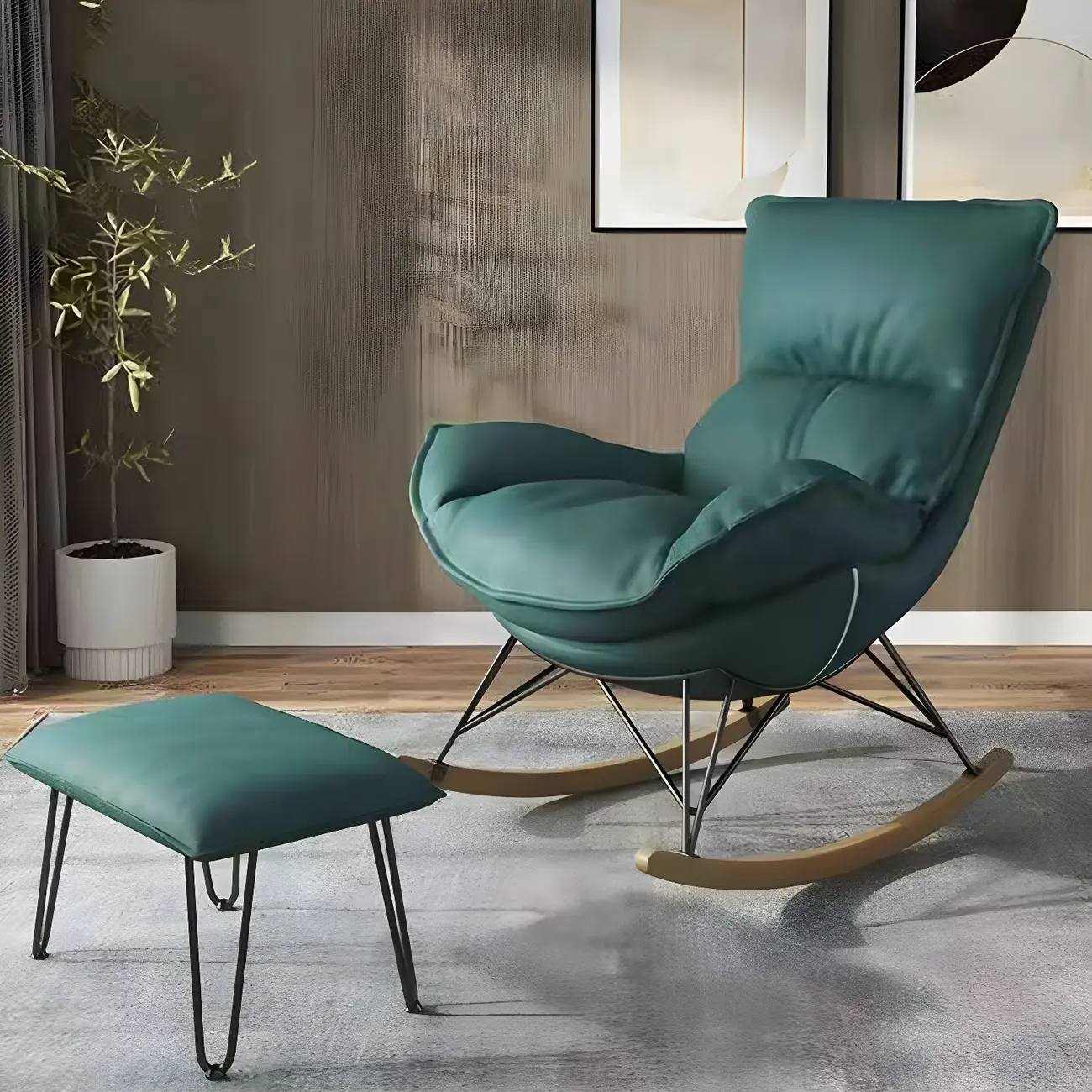 Armless Upholstered Rocking Chair with Ottoman for Living Room Image - 1 | homeyfad
