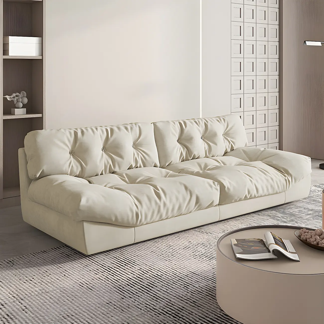 Scandinavian Cream Velvet Sectionals with Removable Cushions Image - 2 | homeyfad