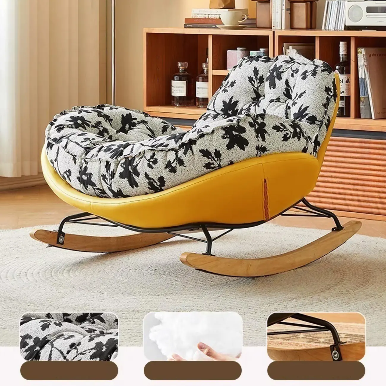 Stylish Upholstered Wingback Rocking Chair for Living Room Image - 3 | homeyfad