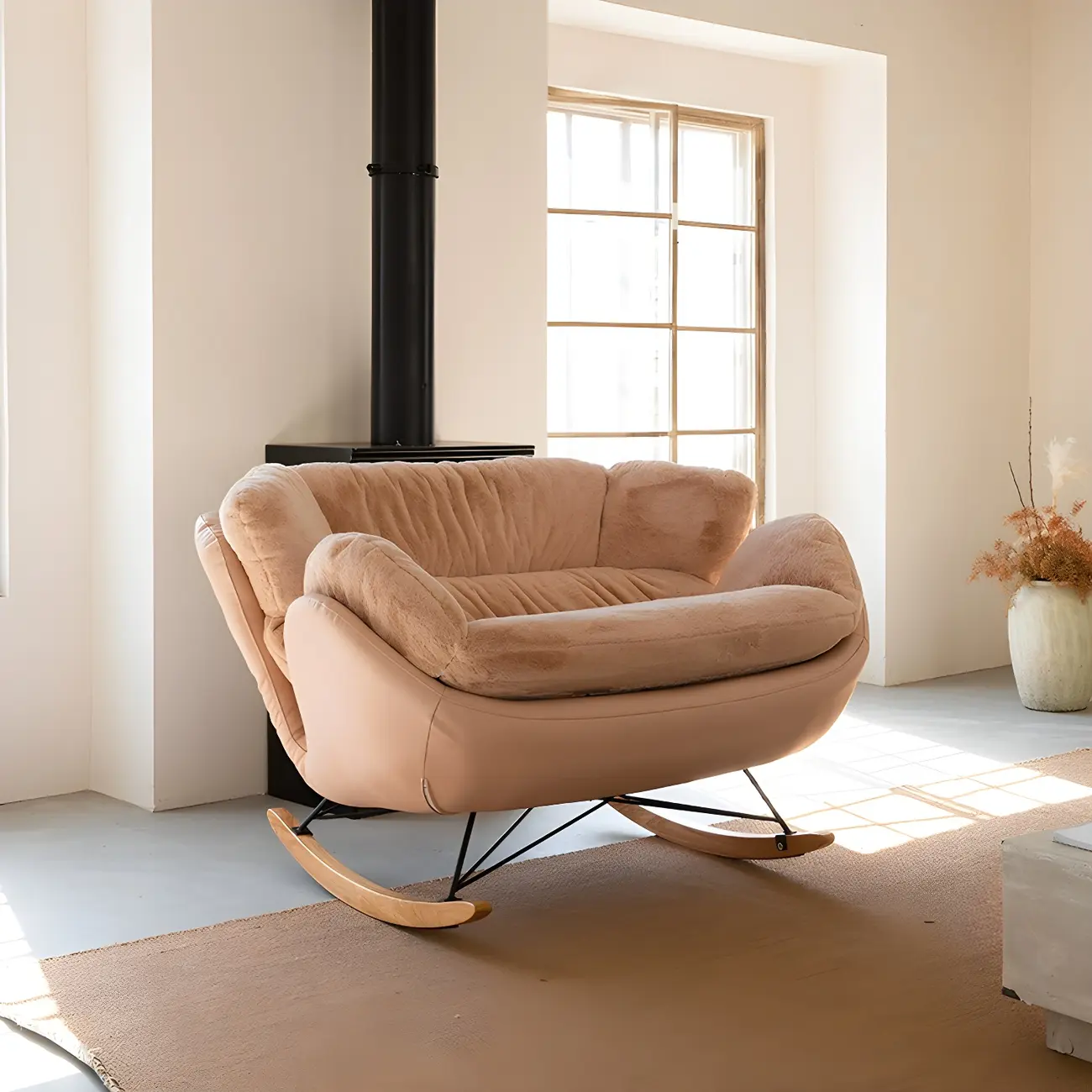 Velvet Upholstered 2 Seat Rocking Chair with Recessed Arm Image - 2 | homeyfad