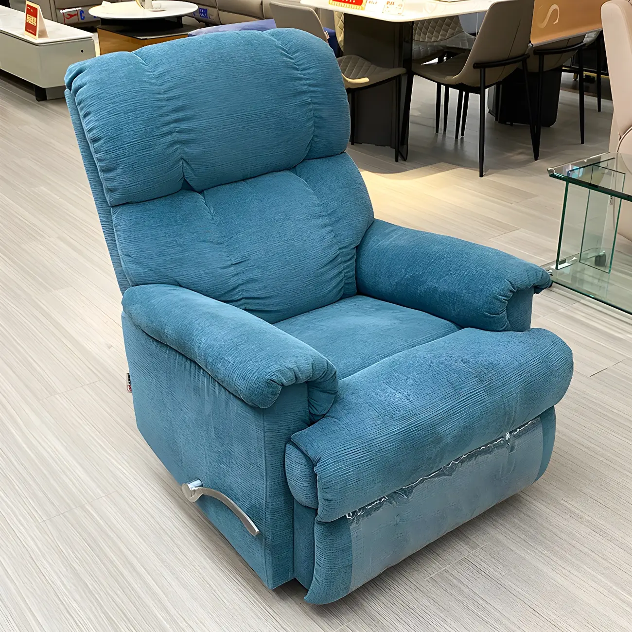 Modern Blue Wool Manual Recliner Chair with Swivel Rocker Image - 2 | homeyfad