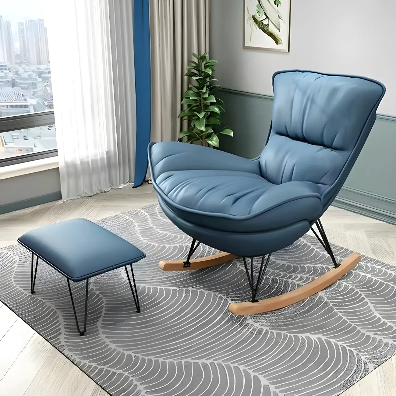 Armless Upholstered Rocking Chair with Ottoman for Living Room Image - 2 | homeyfad