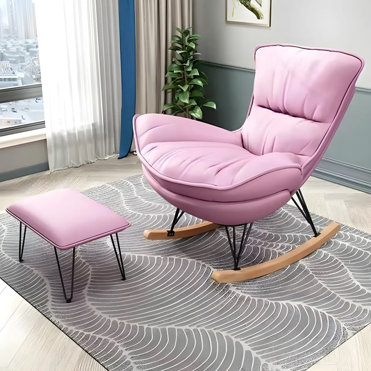 Armless Upholstered Rocking Chair with Ottoman for Living Room Image - 3 | homeyfad