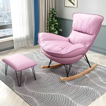 Armless Upholstered Rocking Chair with Ottoman for Living Room Image - 3