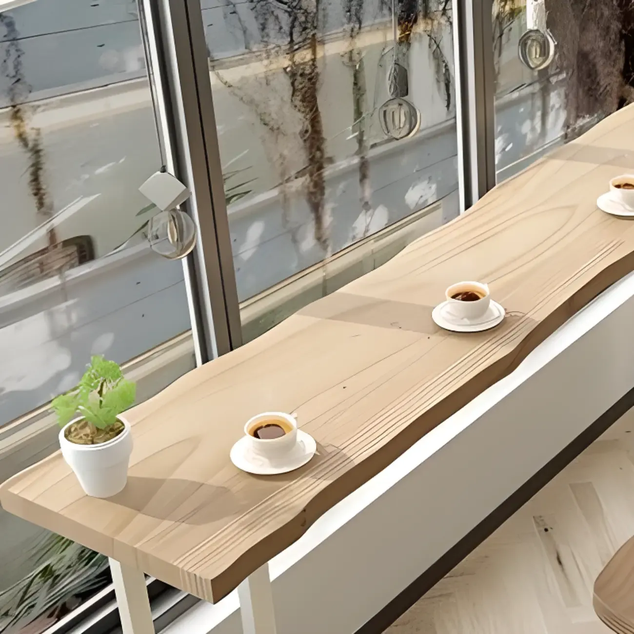 Natural Wooden Rectangular Long Bar Table with White Metal Frame for Indoor Use Image - 3