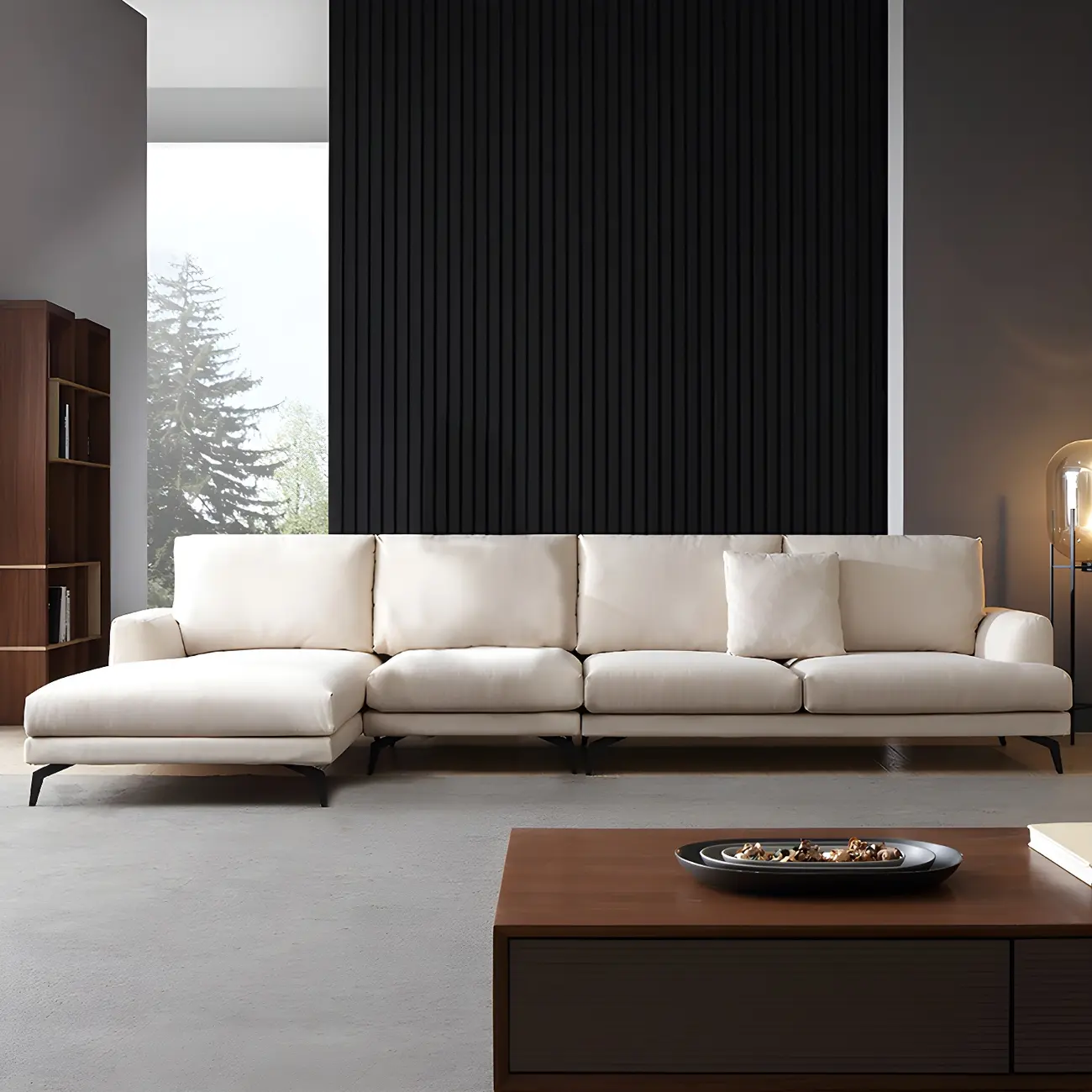 Scandinavian 4-seat White Sofa Chaise with Chenille Image - 1 | homeyfad