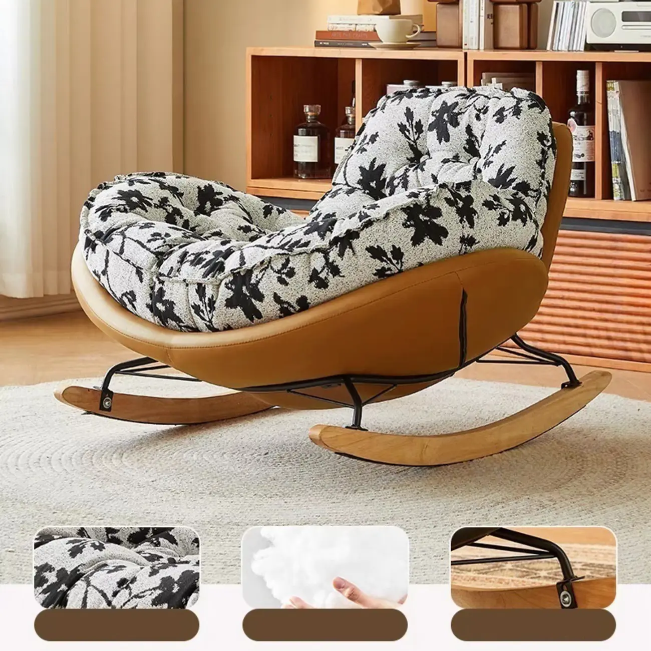 Stylish Upholstered Wingback Rocking Chair for Living Room Image - 5 | homeyfad
