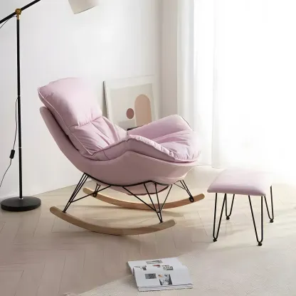 Armless Upholstered Rocking Chair with Ottoman for Living Room Image - 4