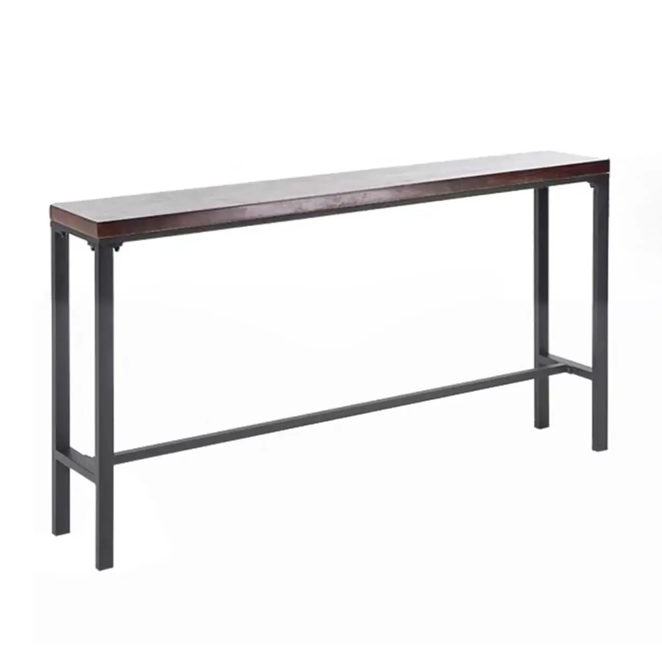 Rustic Solid Wood Rectangular Bar Table with Black Metal Legs for Dining Image - 5