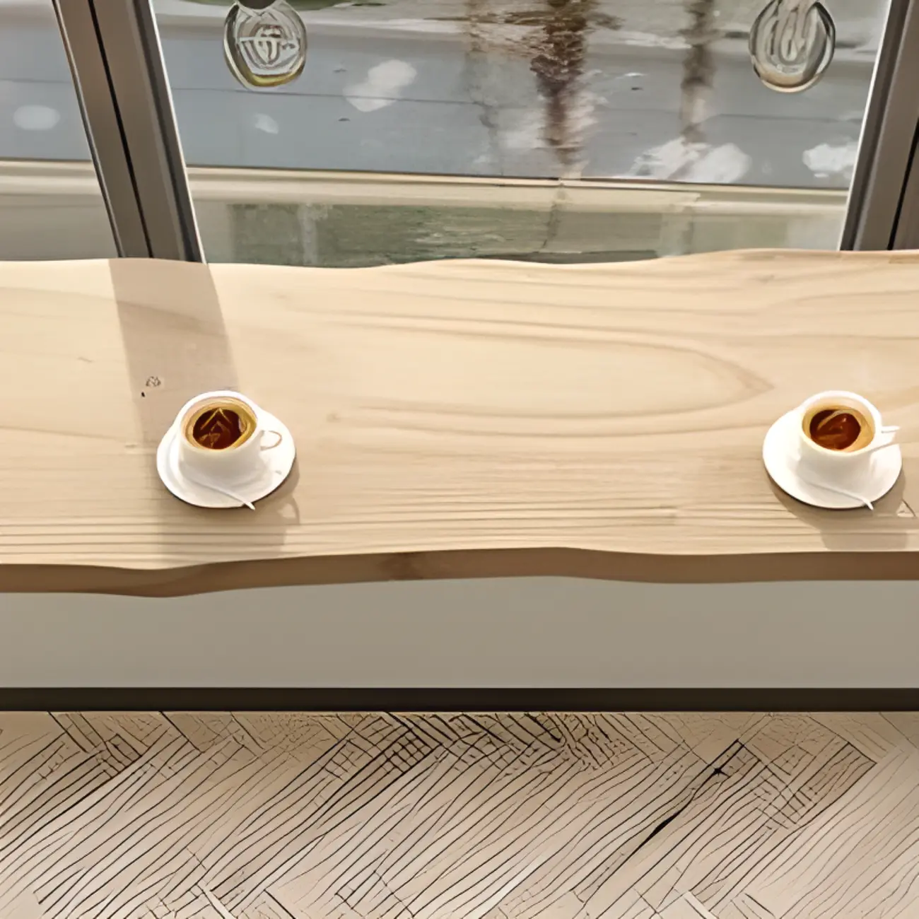 Natural Wooden Rectangular Long Bar Table with White Metal Frame for Indoor Use Image - 4 | homeyfad