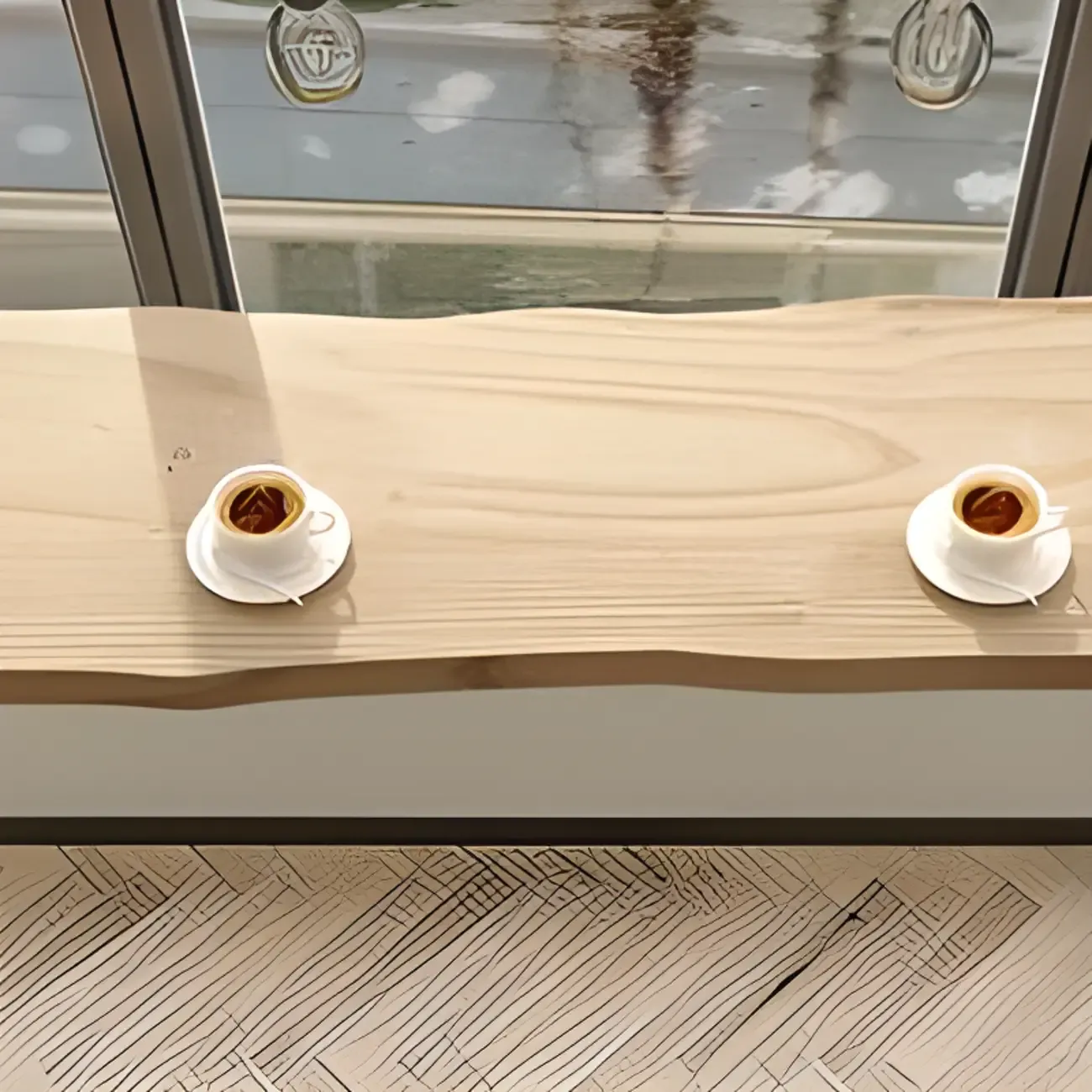 Natural Wooden Rectangular Long Bar Table with White Metal Frame for Indoor Use Image - 4