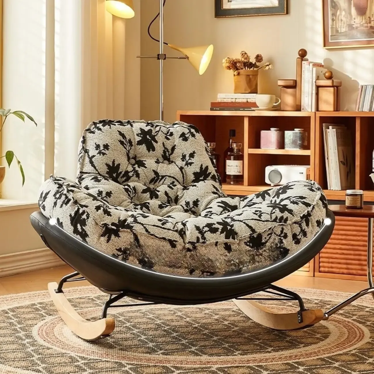 Stylish Upholstered Wingback Rocking Chair for Living Room Image - 6