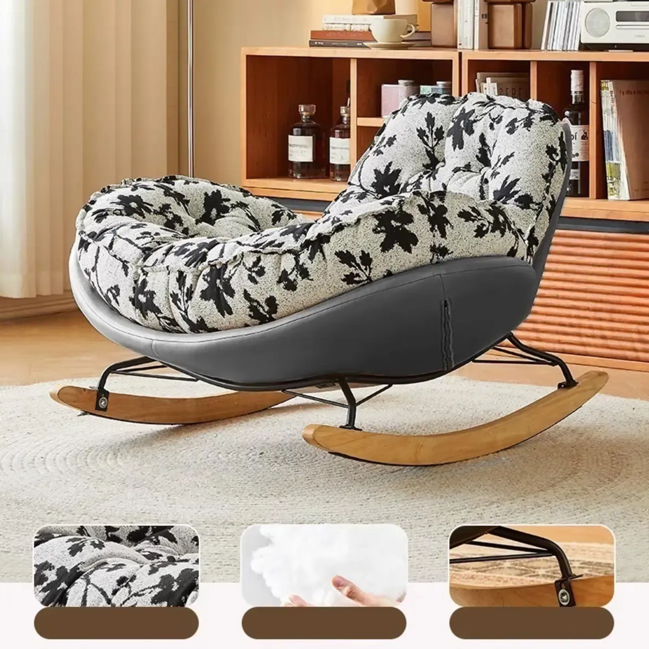 Stylish Upholstered Wingback Rocking Chair for Living Room Image - 8