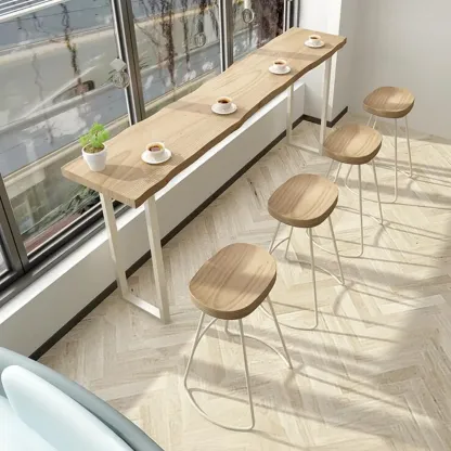 Natural Wooden Rectangular Long Bar Table with White Metal Frame for Indoor Use Image - 7