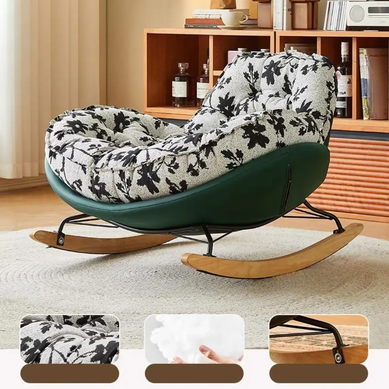 Stylish Upholstered Wingback Rocking Chair for Living Room Image - 9