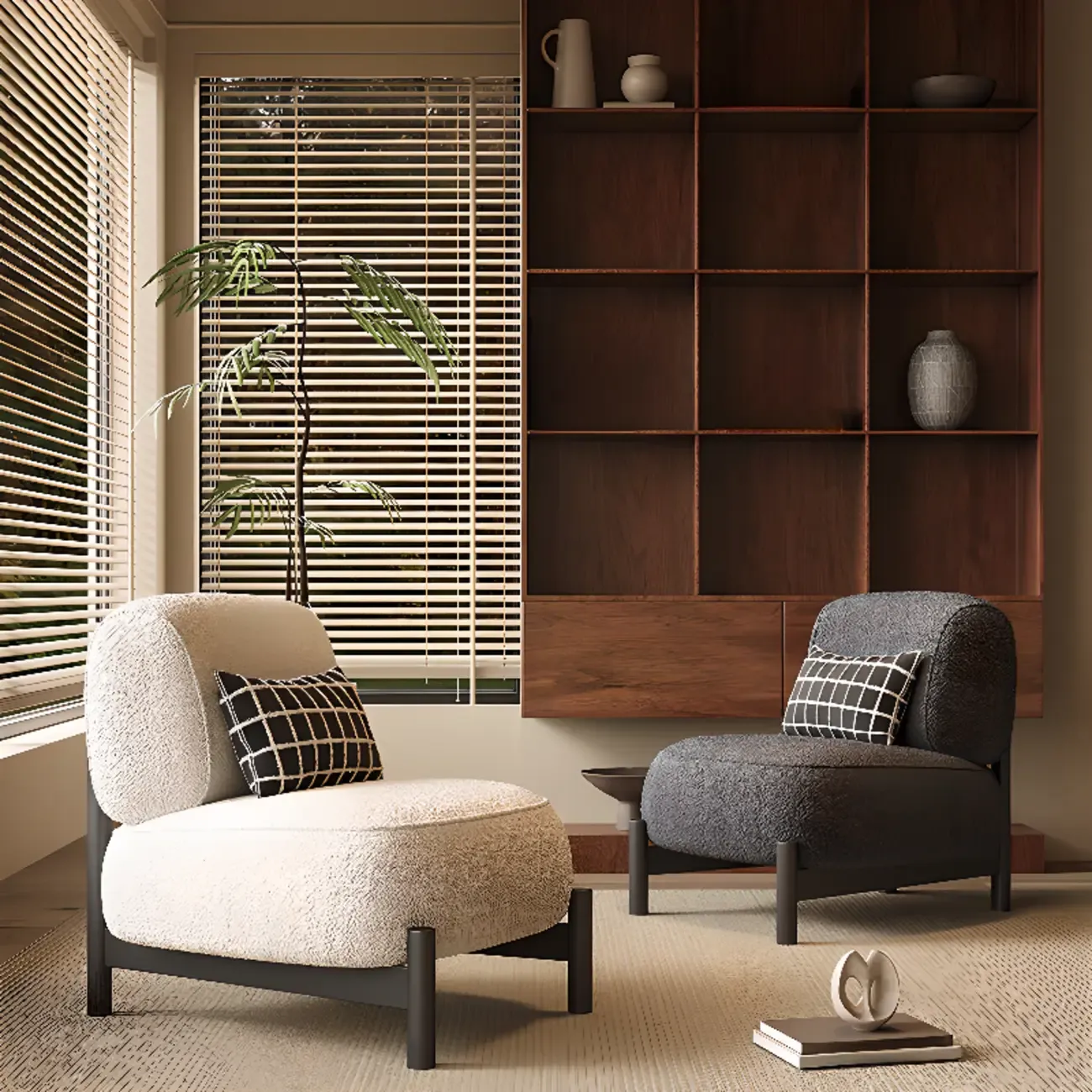 Modern Mohair Side Chairs in Black & Beige Image - 1