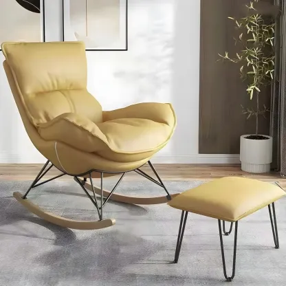 Armless Upholstered Rocking Chair with Ottoman for Living Room Image - 8