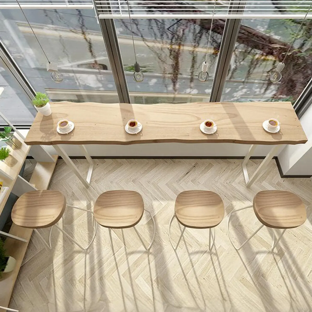 Natural Wooden Rectangular Long Bar Table with White Metal Frame for Indoor Use Image - 8 | homeyfad