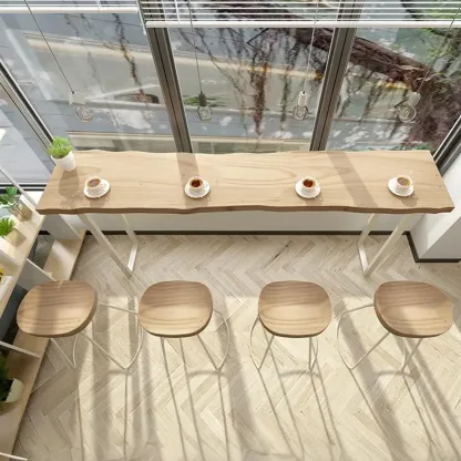 Natural Wooden Rectangular Long Bar Table with White Metal Frame for Indoor Use Image - 8