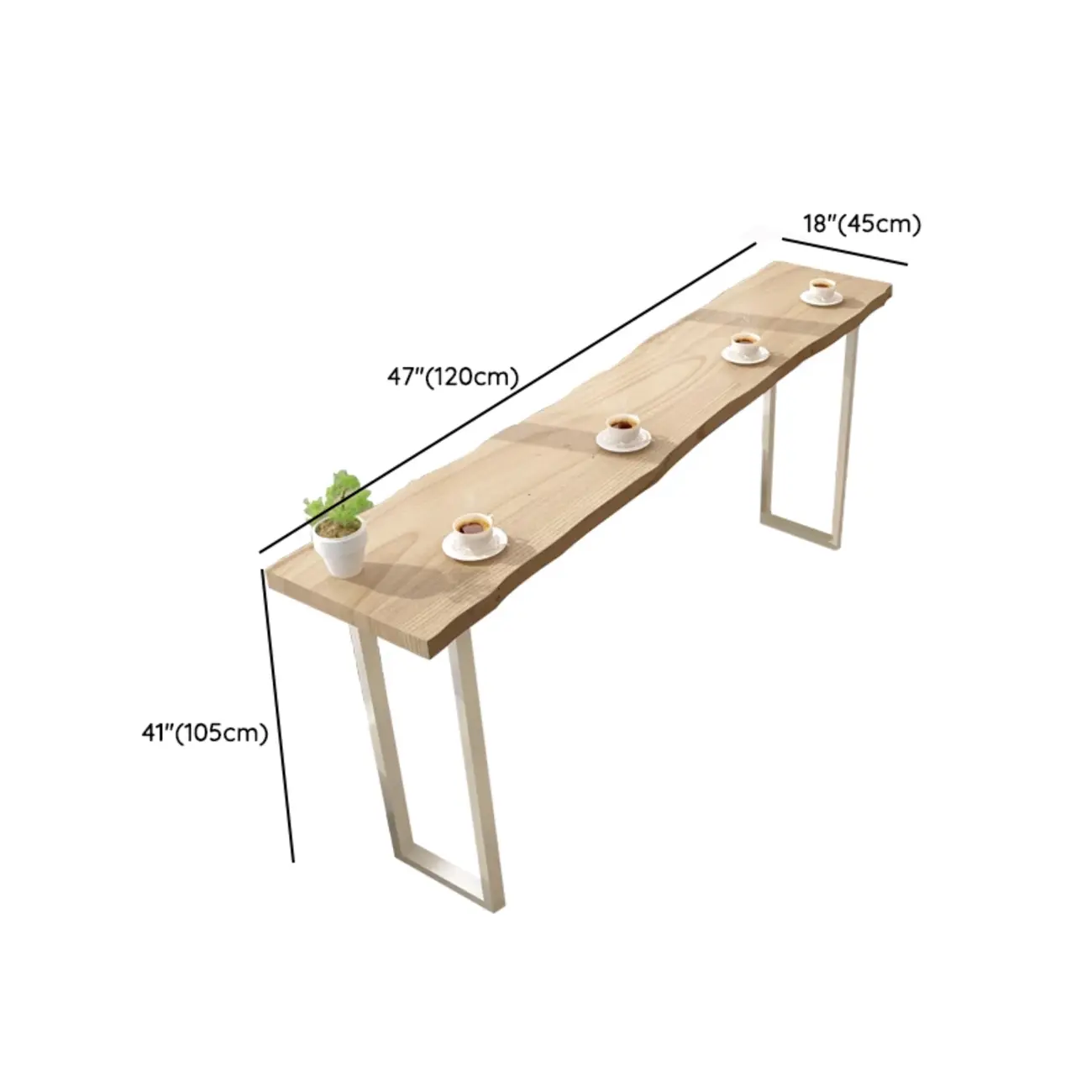 Natural Wooden Rectangular Long Bar Table with White Metal Frame for Indoor Use #size | homeyfad