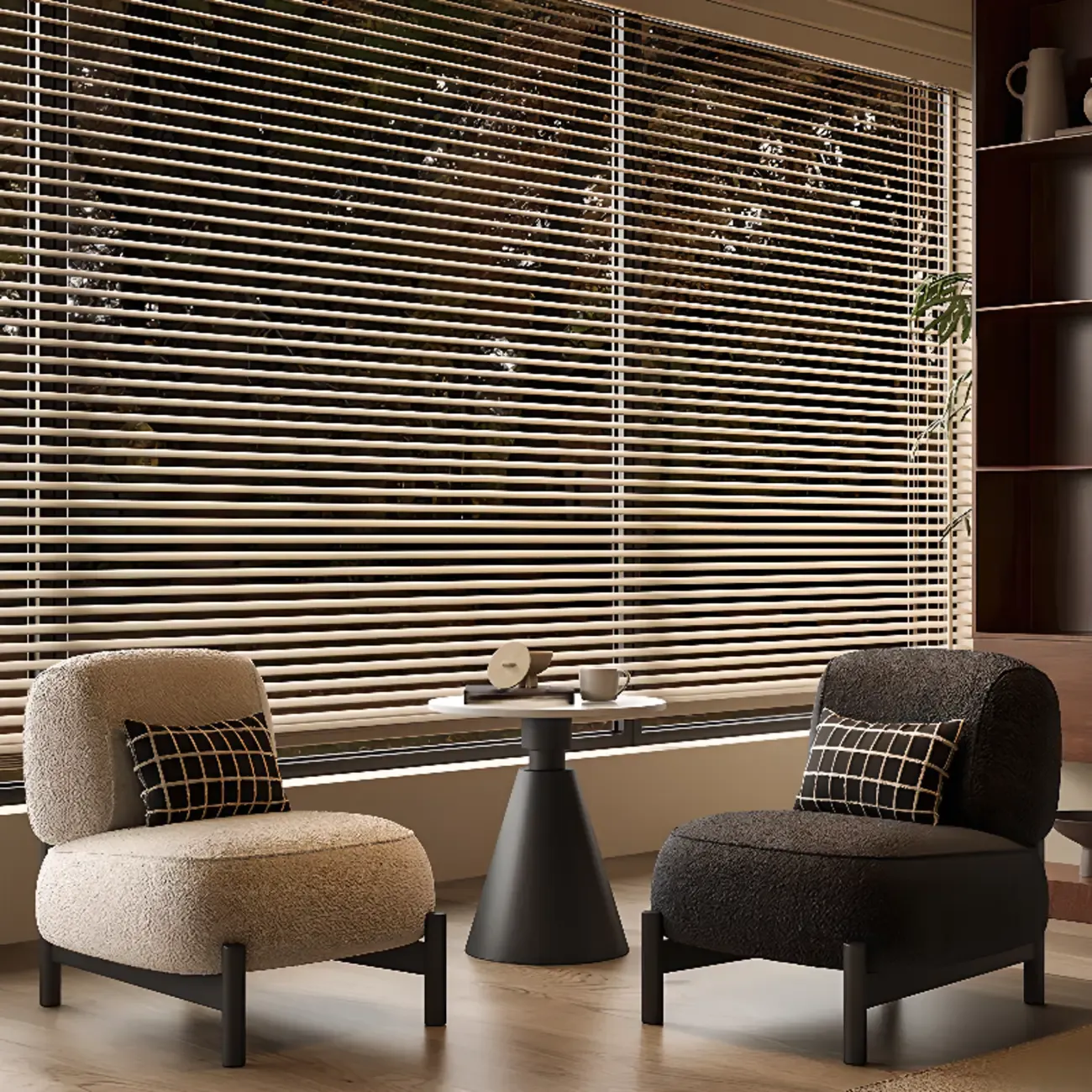 Modern Mohair Side Chairs in Black & Beige Image - 2