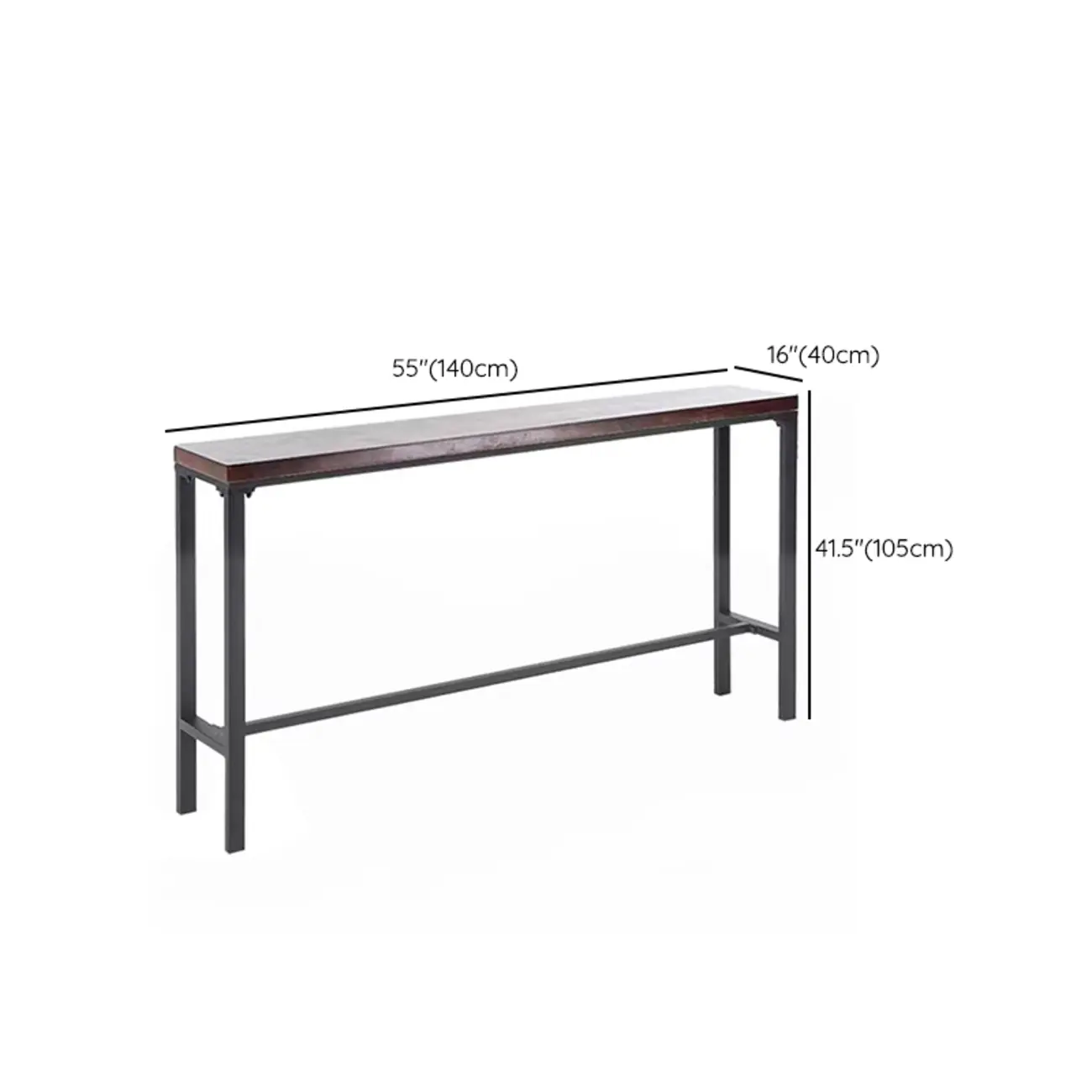 Rustic Solid Wood Rectangular Bar Table with Black Metal Legs for Dining Image - 12 | homeyfad