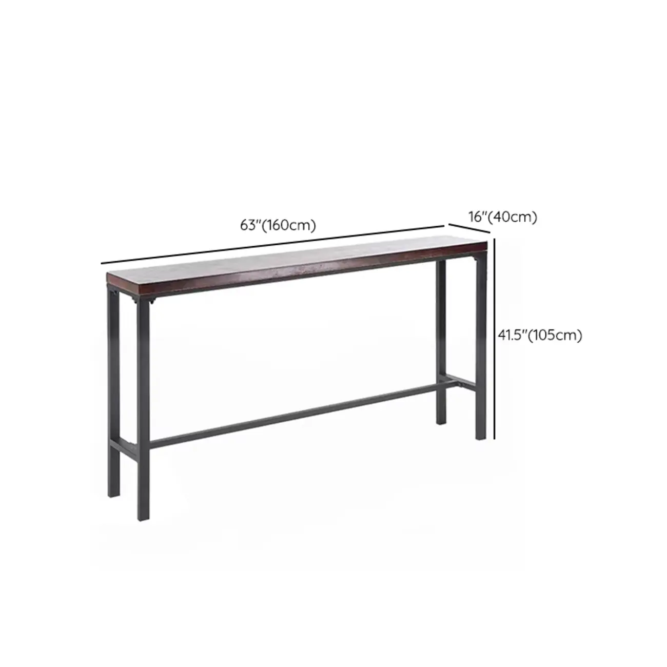 Rustic Solid Wood Rectangular Bar Table with Black Metal Legs for Dining Image - 13 | homeyfad