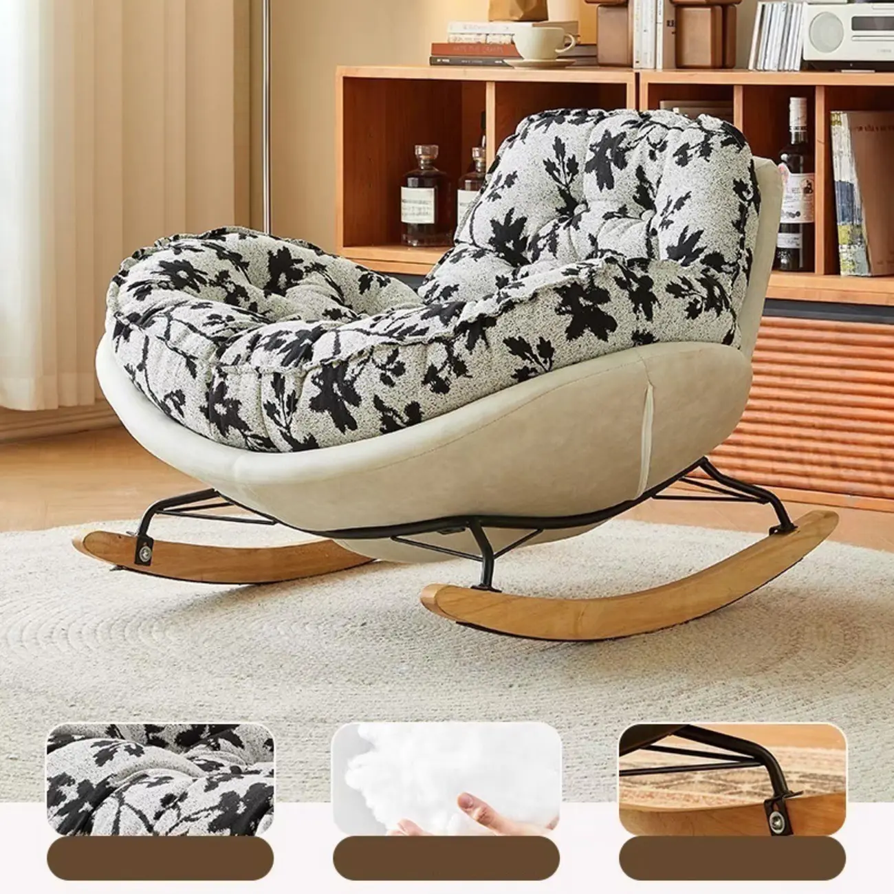 Stylish Upholstered Wingback Rocking Chair for Living Room Image - 12 | homeyfad
