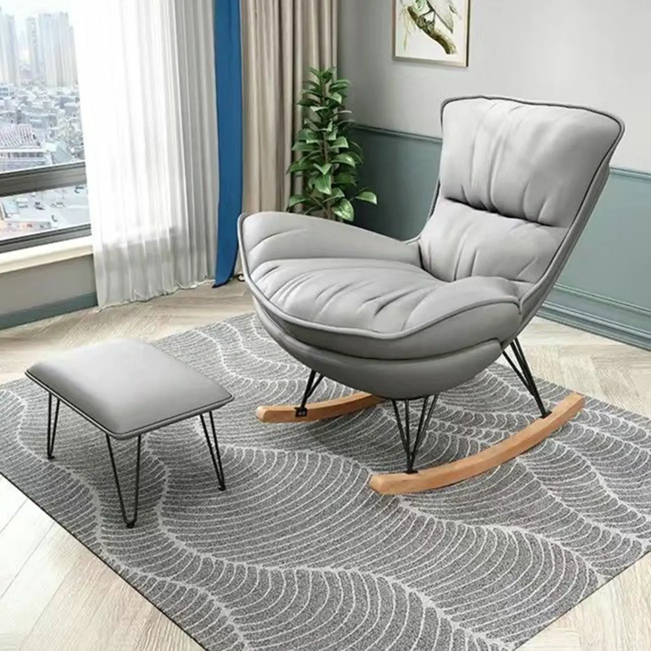 Armless Upholstered Rocking Chair with Ottoman for Living Room Image - 11 | homeyfad