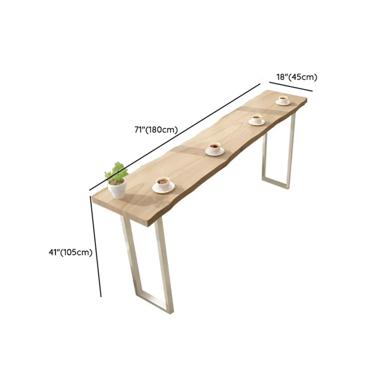 Natural Wooden Rectangular Long Bar Table with White Metal Frame for Indoor Use Image - 12